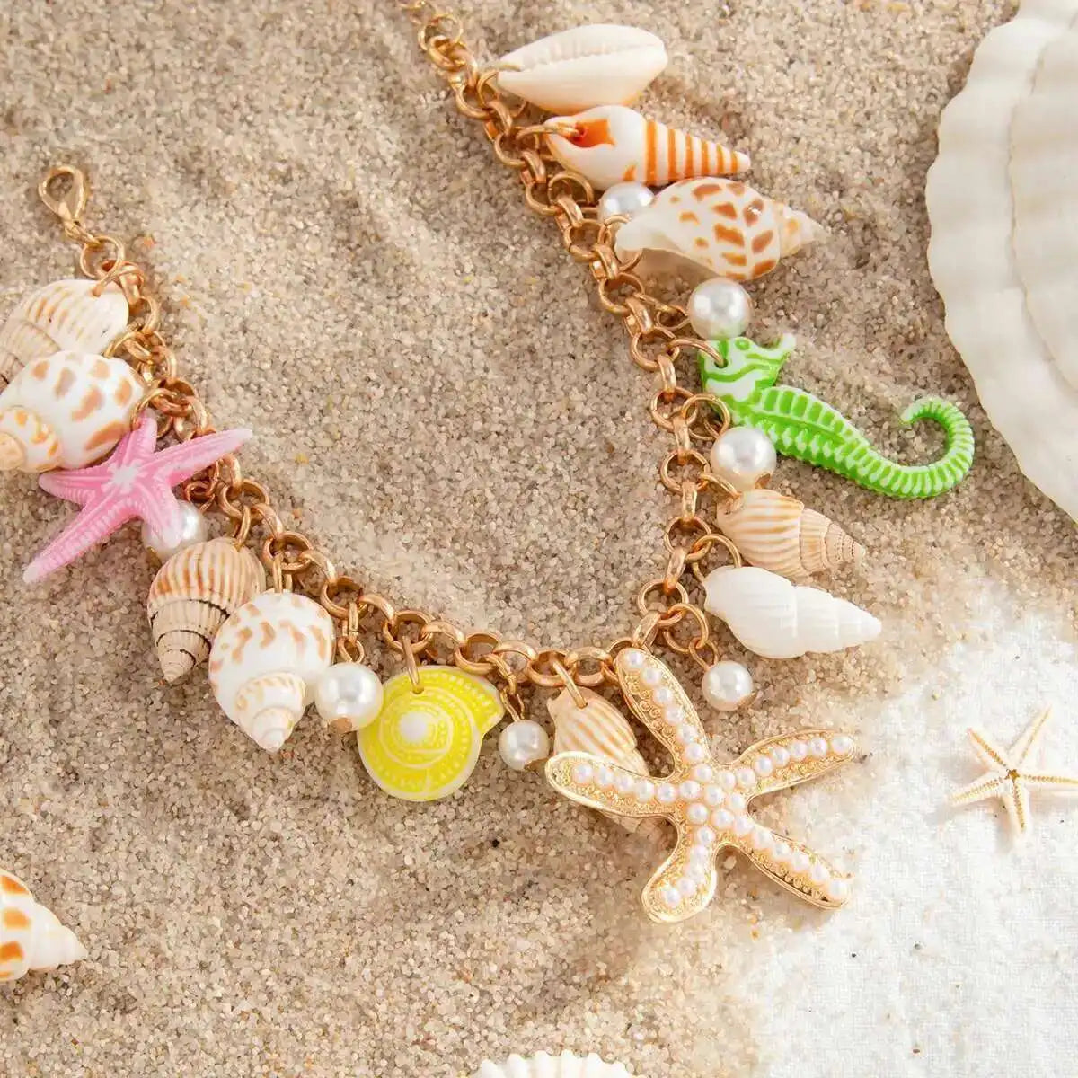 2 Styles Bohemia Starfish Conch Pendent Anklet for Women Summer Beach Party Foot Chains Y2K Charm Aesthetics Jewelry