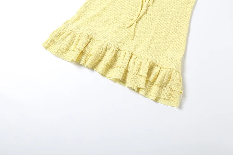 Y2K Style Chic Hollow Design Dress Women Summer New Trend Ruffles Off Shoulder Shirring Short Sleeve Elegant Mini Bodycon