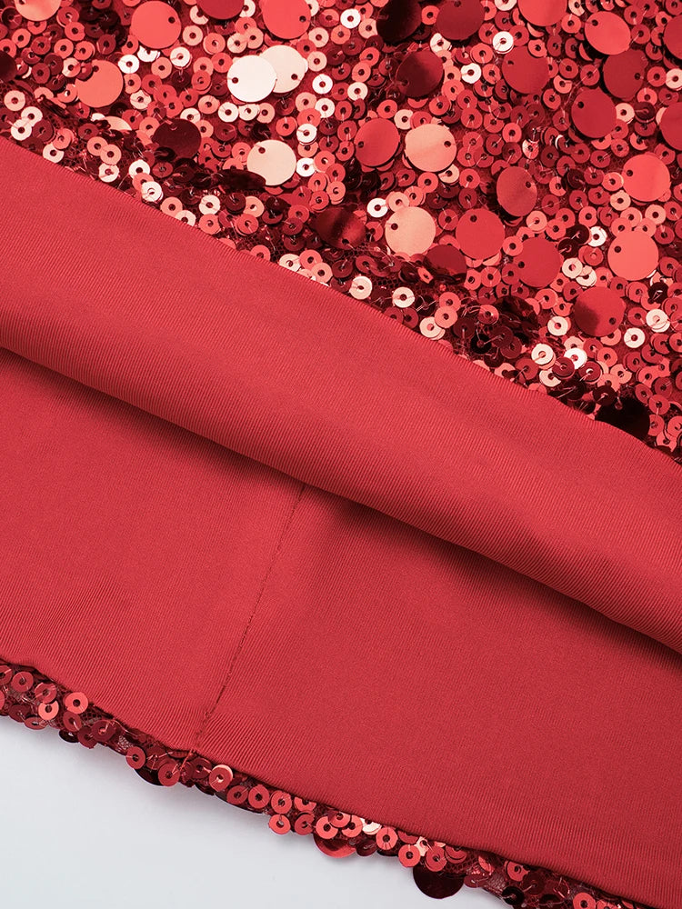 Sequins Halter Glitter Dress Women Y2K Sexy Low-Neck Sleeveless Bandage Coquette Midnight Party Club Skinny Bodycon