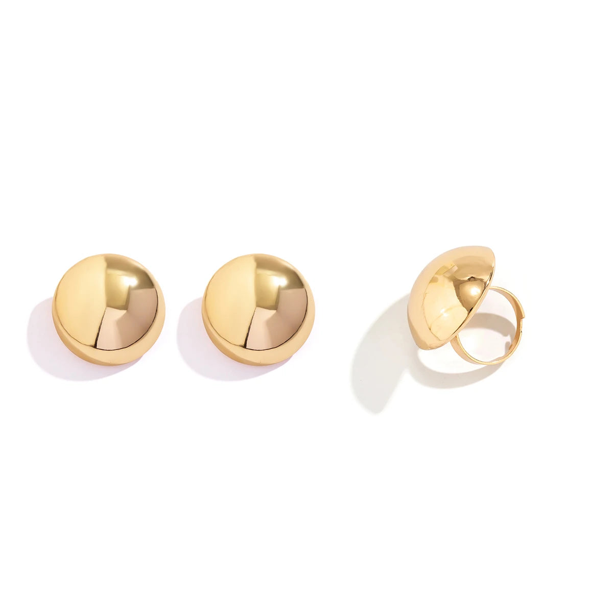 2Pcs Unique Smooth Round Big Ball Metal Stud Earrings Women Classic Vintage Rings Pierced Earring Steampunk Jewelry Set