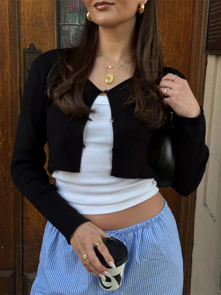 Button Up Cropped Cardigan Woman Fall Clothes 2025 New in Knitwears Long Sleeve Top Sweater Jacket