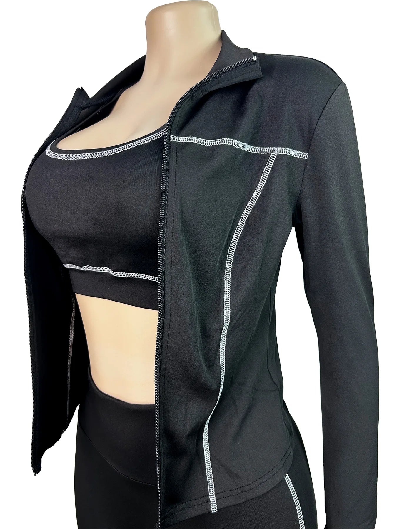Casual 3 Piece Set Women Tracksuit Elastic Vest+Zip Jacket+Leggings Matching Street Sporty Fitness Street Shapewear
