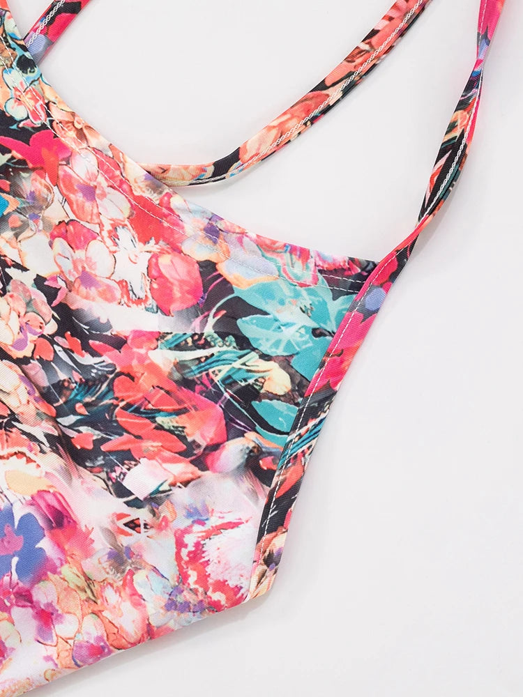 Colorful Print Jumpsuits Women Halter Low-Neck Backless Sleeveless Skinny Stretch Wrap Hip Midnight Hiptser Rompers