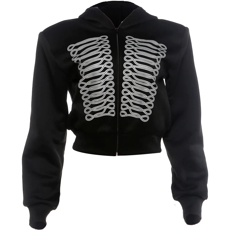 High Street Hooded Corp Jacket Women Fashion Hottie Print Full Sleeve Zip Patchwork Autumn Trend Chic Sporty Outfits