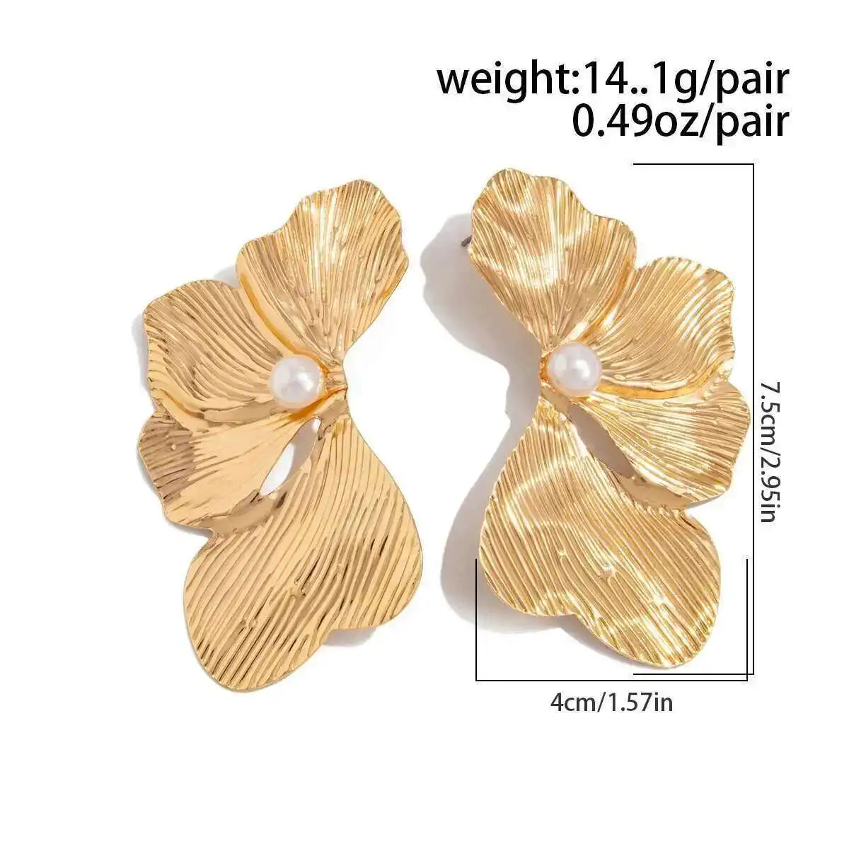 Vintage Irregular Petal Flower Stud Earring For Women Trendy Inlay Imitation Pearl Piercing Earring Jewelry Accessories