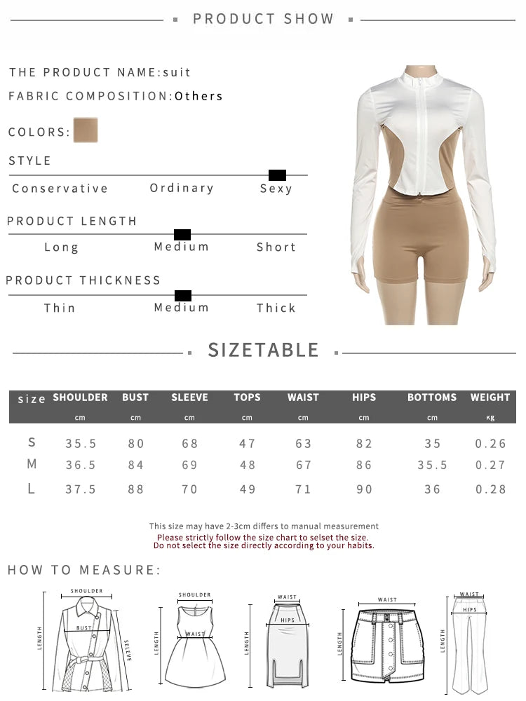 Casual 2piece Set Women Tracksuit Zip Contrast Patchwork Full Sleeve Jacket+Shorts Daily Simple Sporty Street Outfits