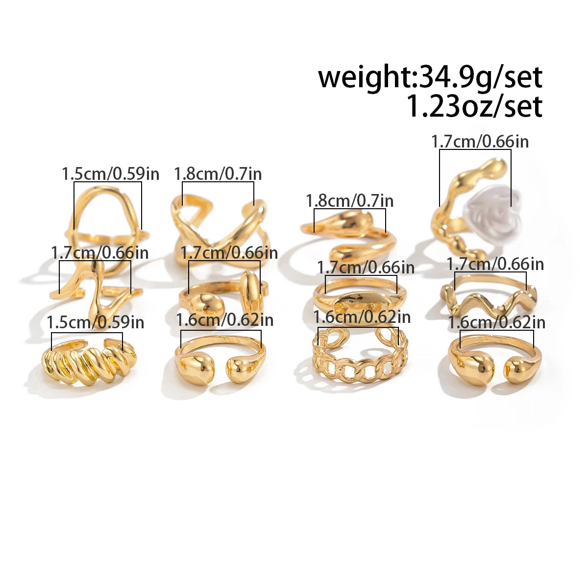 12Pcs/Set Vintage Metal Water Drop Open Ring for Women Trend 2025 Creative Geometric Ring Engagement Daily Jewelry Gift