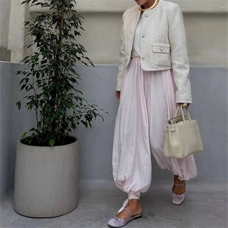 Women's Casual Harem Pants Solid Color Loose Fit Elastic Waisted Joggers Boho Trousers for Daily Life Vacation Travel