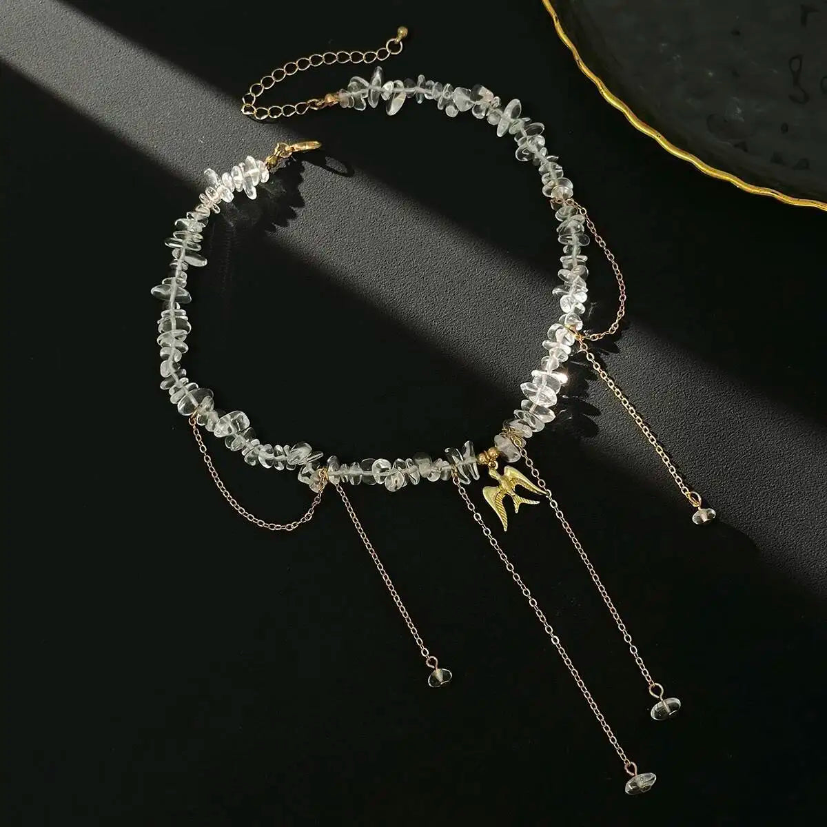 Bohemia Crystal Metal Tassel Pendant Chokers Necklace for Women Trendy Elegant Gold Color Chain Wed Bride Y2K Jewelry