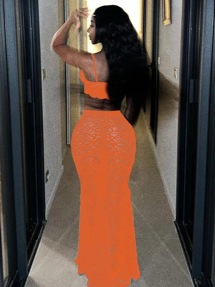 Jacquard Sexy 2 Piece Set Women Midnight Summer Trend Camisole+Skirts Stretch Hipster Nightclub Party Matching Suits