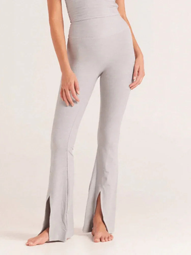 Brown Sweatpants Women Clothes Elastic High Waist Split Flare Pants Casual Sporty Trousers