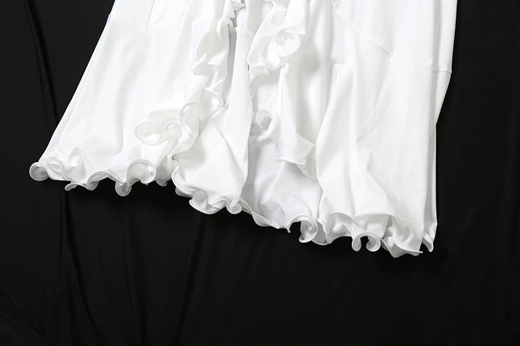 Elegant Women Dress Single-Breasted Irregular Split Ruffles Full Sleeve Autumn Trend Low-Neck Banquet Party Vestidos