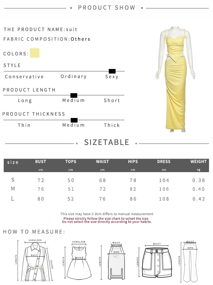 Elegant 2 Piece Set Women Summer Vacation Y2K Plait Strap Camisole+Shirring Sash Maxi Skirts Clubwear Matching Suits