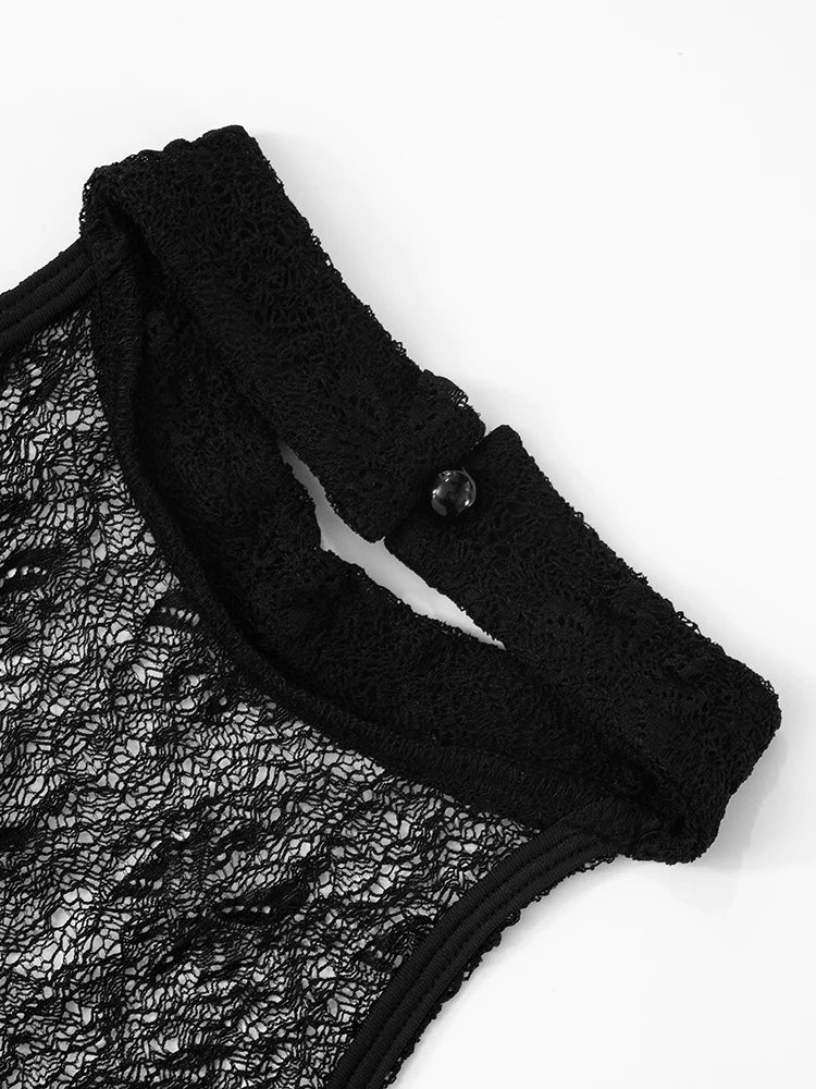 Mesh See Through Sexy Backless Maxi Dress Women Button Halter Sleeveless Midnight Trend Club Party Peach Hip Vestidos