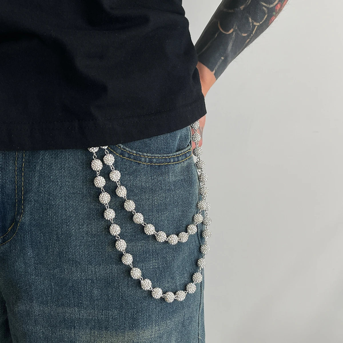 Harajuku Street Rhinestone Keychain Wallet Belt Chain for Men Hip Hop Trousers Hipster Pant Jeans Chain Rock Jewelry