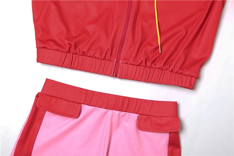 Sporty 2 Piece Set Women Hipster Zip Drawstring Crop Jacket+Shorts Matching Casual Street Skinny Stretch Tracksuit
