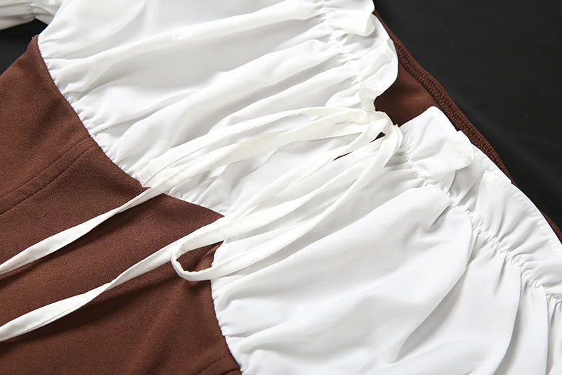 Off The Shoulder Long Sleeve Short Dresses for Woman 2025 Autumn Fashion Patchwork Corset Dress