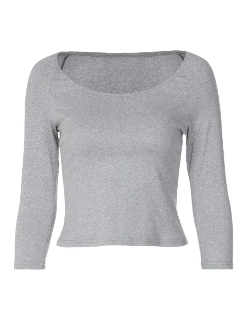 Grey Knit Matching Set Casual 2 Piece Sets Scoop Neck Top and Low-rise Pants Coords Set for Woman Fall Outfit