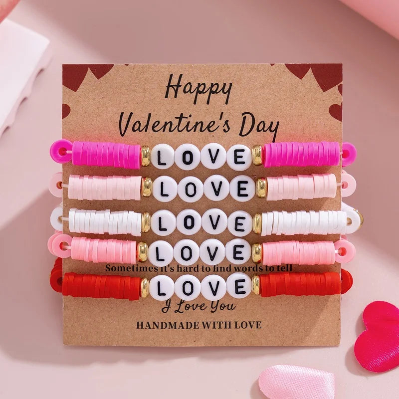 10 Styles Romantic Soft Ceramic Acrylic Beads Letter Chain Bracelet Boho Sweet Heart Bangles Y2K Aesthetics Jewelry New