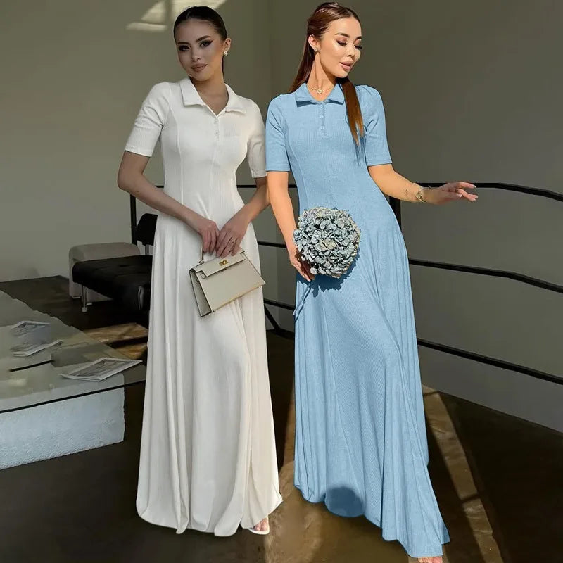 Casual Short Sleeve A-line Long Dress for Woman Elegant Knit Dresses Fall Clothes 2025 Brunch Outfits