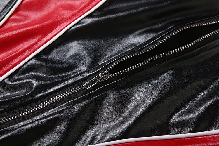 Patchwork Hipster 2Piece Women Faux Leather Long Gloves+Low-Neck Zip Skinny Bodysuits Sexy Music Festival Streetwear