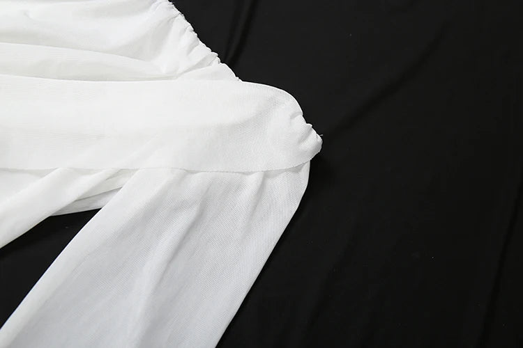 Sexy See Through Dress Women Long Sleeves High Slits Slash Neck Folds Beach Party Vacation Summer Elegant Vestidos