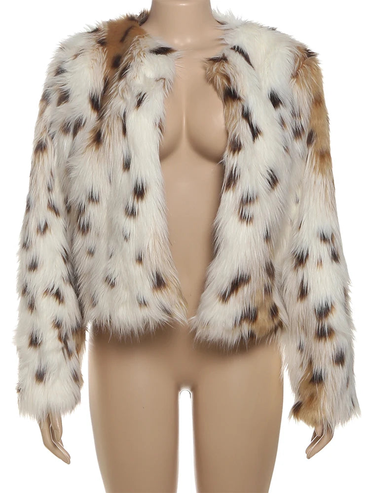 Furs Leopard Luxury Jacket Women Warm Winter Hipster Full Sleeve Streetwear Wild Hipster Midnight Open Collar Coat