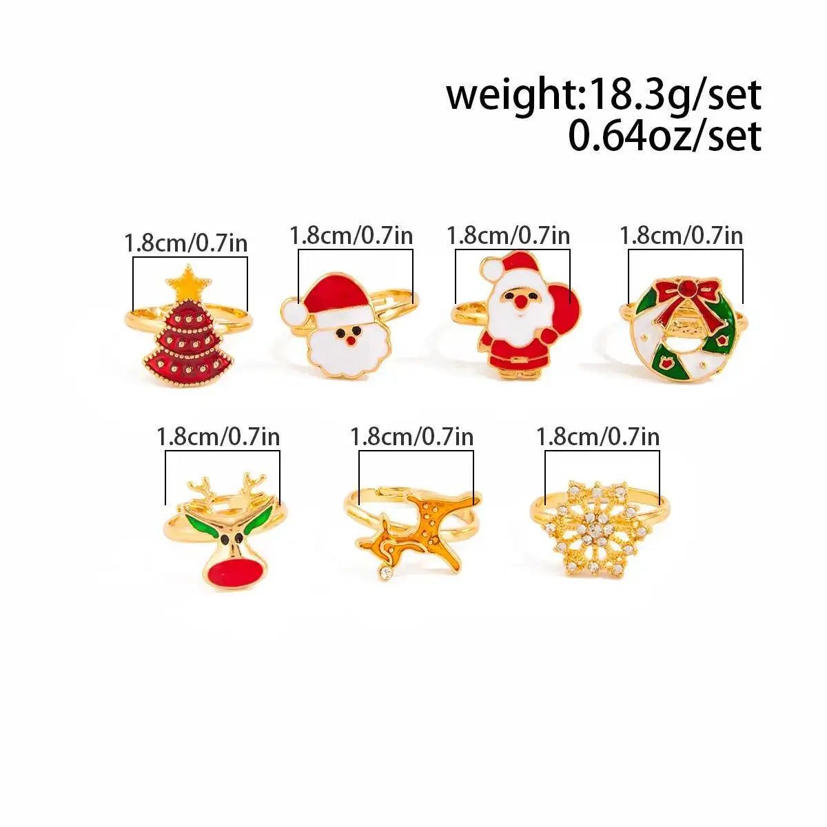 Christmas Deer Trendy Snowflake Tree Open Rings Set Adjustable Retro Creative Knuckle Ring Jewelry for Women