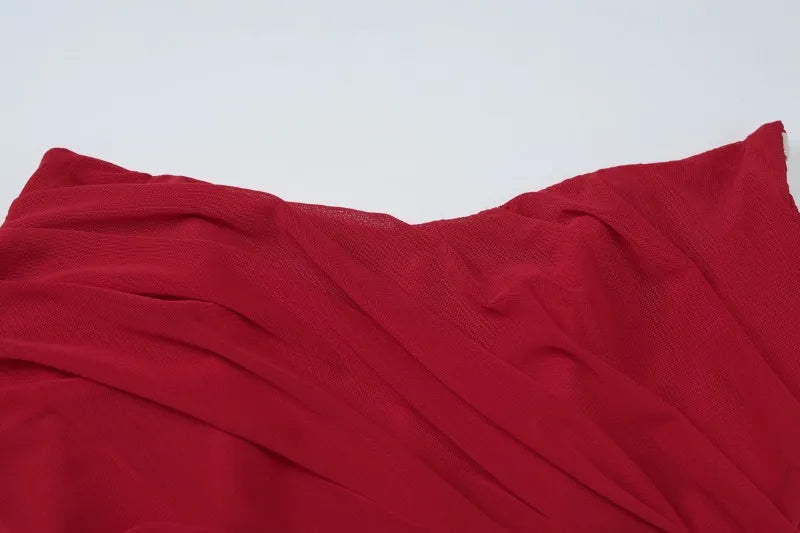 Sexy Two Piece Set Mesh Corset Top and Maxi Skirt Red Valentines Outfit Women Evening Party Dress Suits