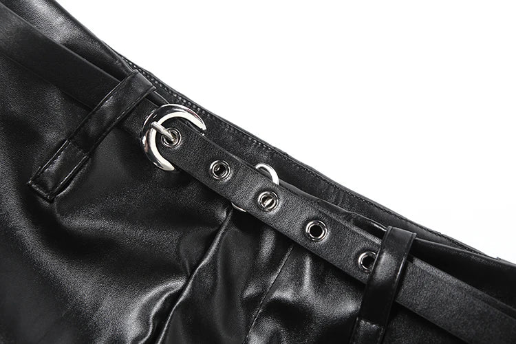 2 Piece Set Women Faux Leather Coquette Sexy Wild Sleeveless Patchwork Vest+High Waist Shorts Street Slimple Clubwear