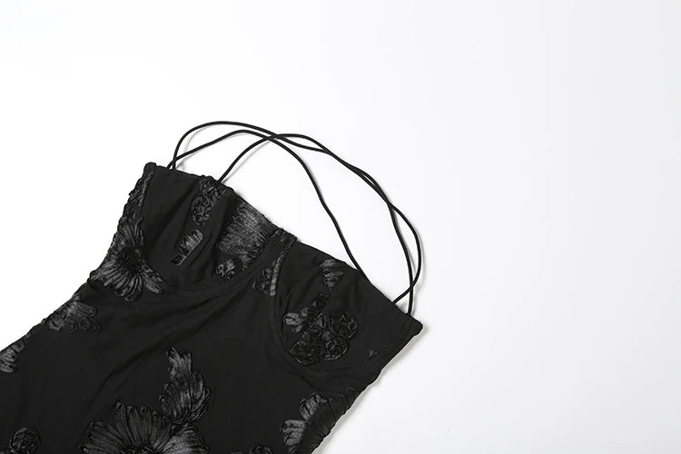 Flower Embroidery Maxi Dress Women Low-Neck Cross Bandage Backless Summer Street New Trend Skinny Elegant Vestidos