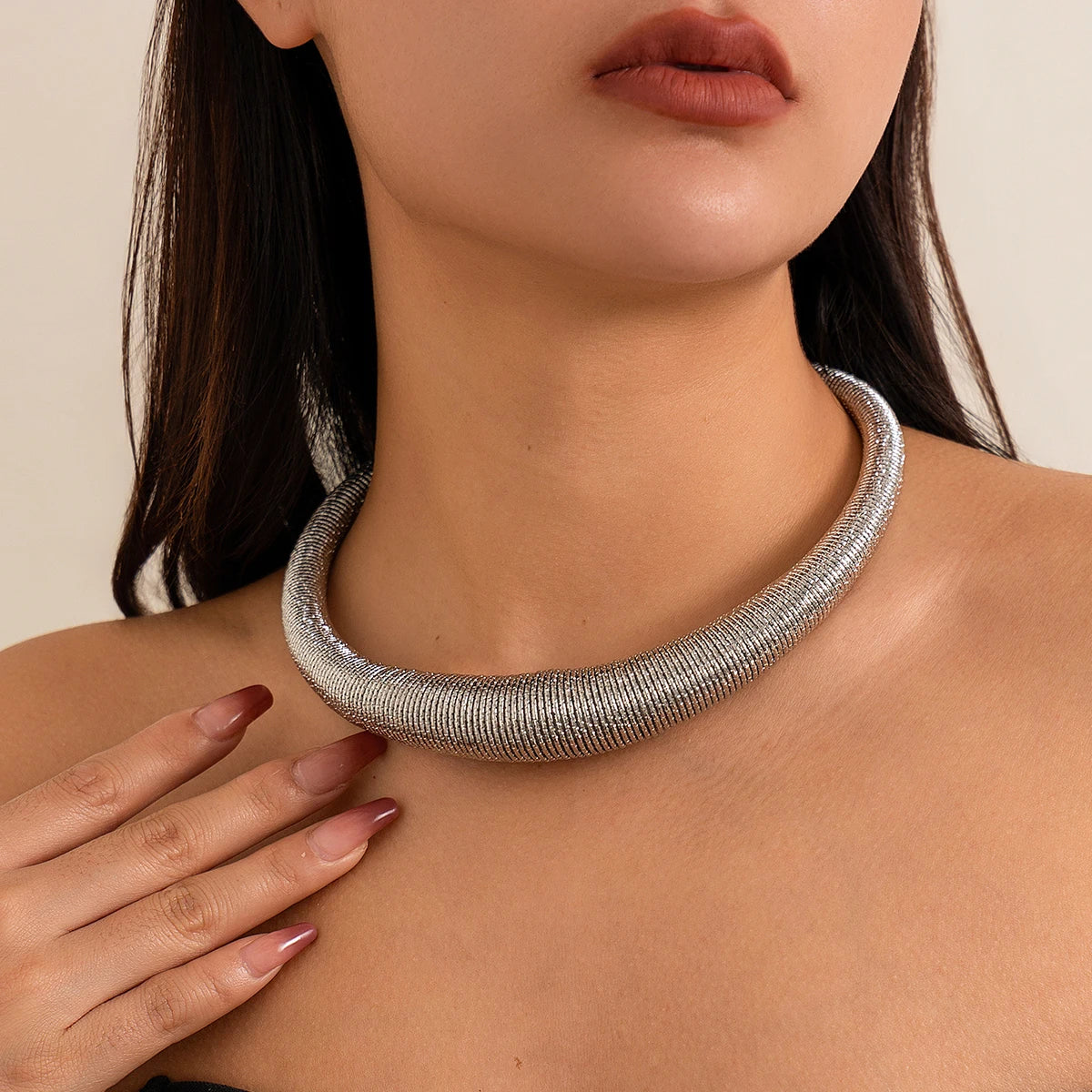 Exaggerated Heavy Metal Chunky Torques Choker Necklace for Women Trend Vintage Thick Chain Grunge Jewelry Steampunk Men