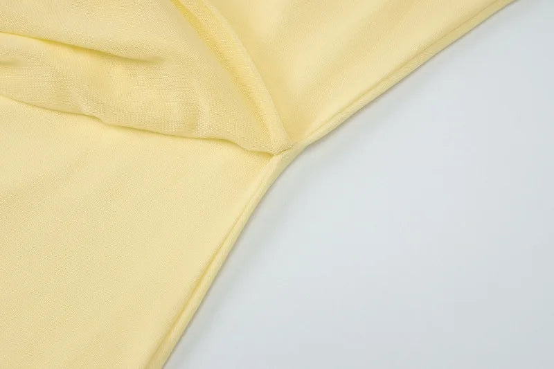 Off Shoulder Long Sleeve Maxi Dress Yellow Mesh Elegant Dresses for Woman for Party Outfits Autumn 2025