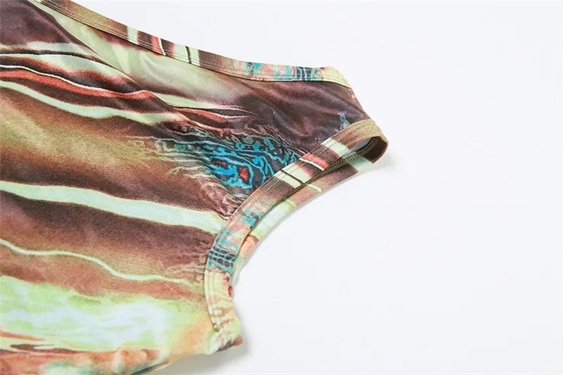 Abstract Print Tank Tops Y2k Tees Summer Clothing for Women Trendy Sexy Asymmetric One Shoulder Crop Top