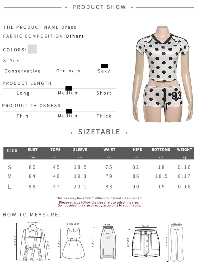 Dot Digit Print 2 Piece Set Women Casual Sporty Hipster Crop Tops+Shorts Matching Streetwear Skinny Stretch Tracksuit