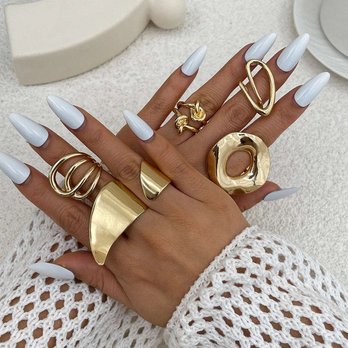 20 Styles Boho Unique Gold Color Petal Flower Rings for Women Punk Geometric Adjustable Rings Couple New Year Jewelry