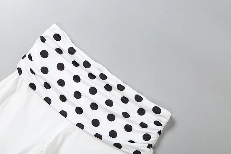 Trend Hottie 2 Piece Set Women Polka Dot Print Patchwork Halter Backless Vest+Ruched Capri Pants Fashion Streetwear