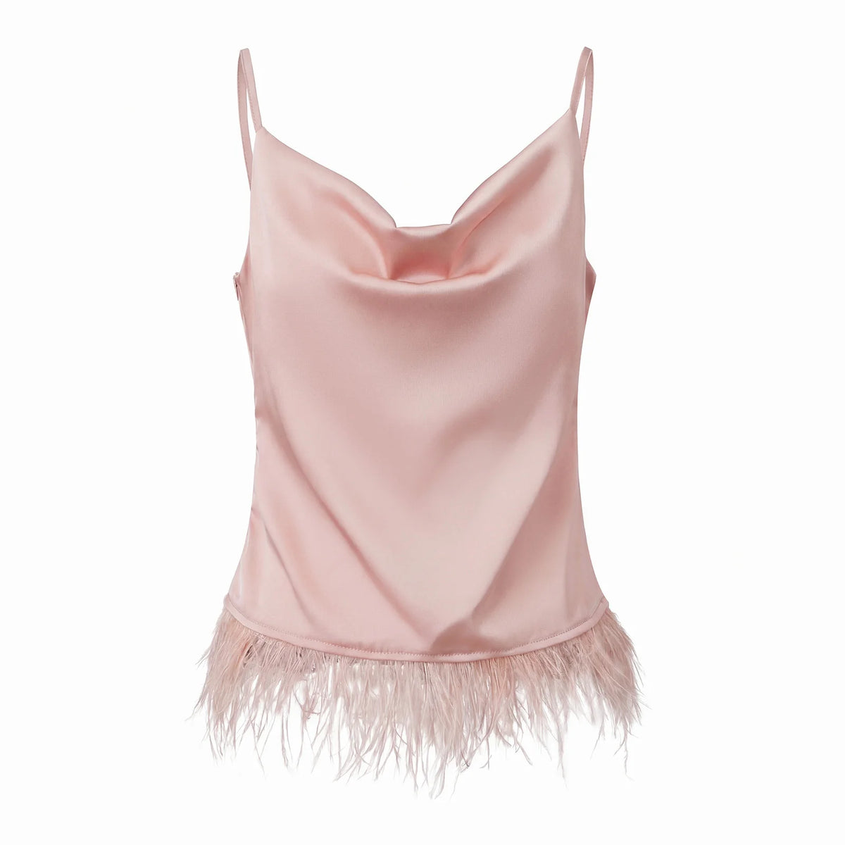 Women Feather Tank Top Summer High Street Sleeveless Fluffy Fur Cami Tops Flowy Fringe Y2k Going Out Crop Tops
