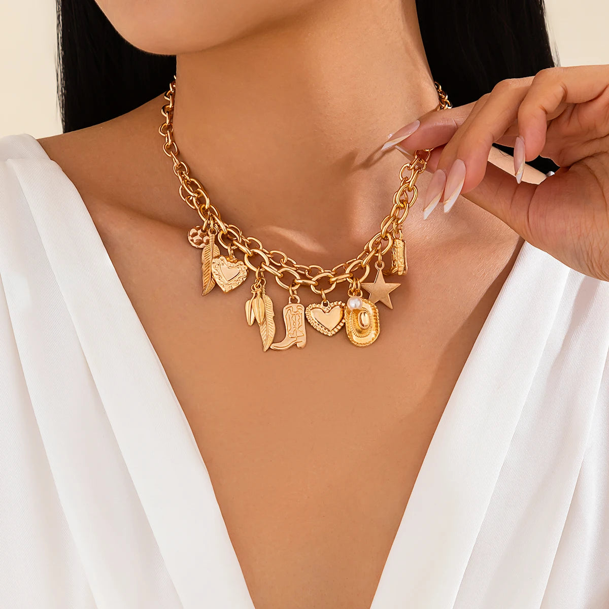 Vintage Love Heart Bow Conch Pendant Choker Necklace for Women Goth Adjustable Metal Clavicle Chain Neck Jewelry Gift