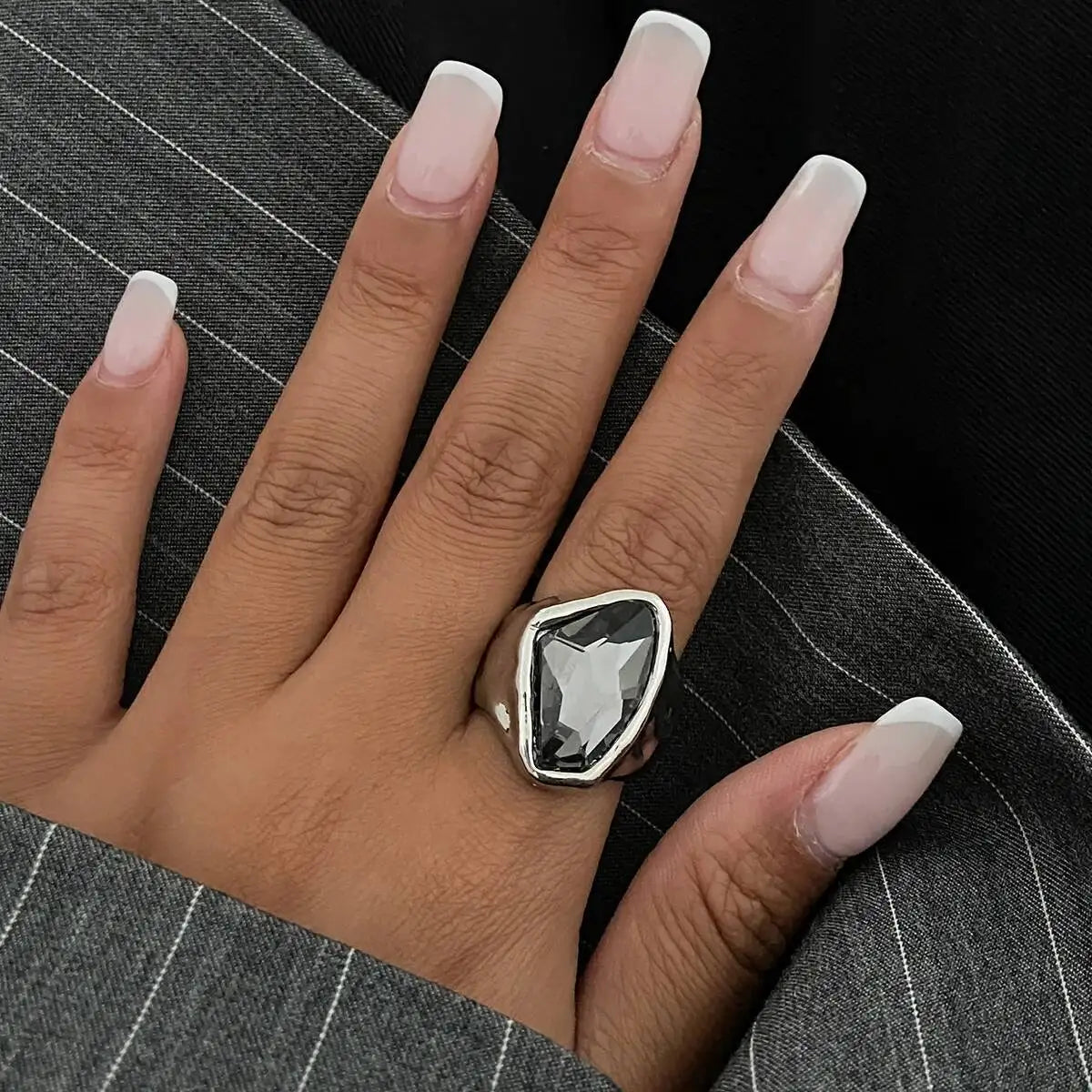 Minimalist Acrylic Rhinestone Open Ring for Women Korean Fashion Geometry Adjustable Knuckle Ring Party Jewelry Accessory