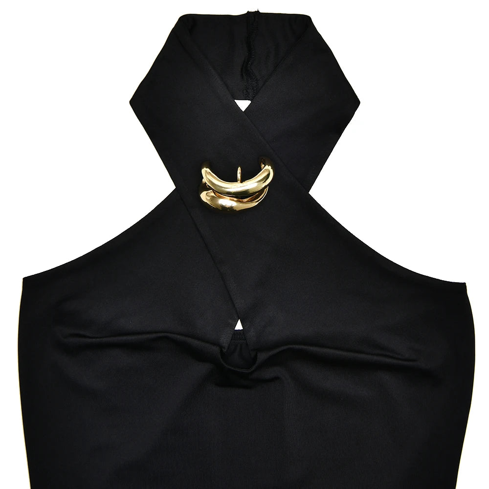 Hollow Vest Women Sleeveless Backless Skinny Sexy Halter Metal Trim Summer Daily Classic Simple Y2K Chic Tank Tops