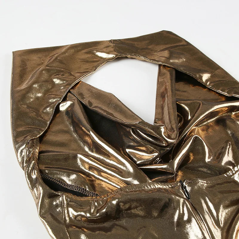 Coel Neck Halter Backless Mini Dresses for Women Summer 2025 Ladies Party Dress Sexy Gold Club Outfits Y2k