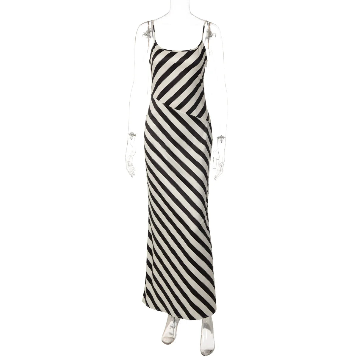 Women Black White Stripe Sexy Maxi Dress Spaghetti Strap Backless Bodycon Long Dress Elegant Evening Party Dresses