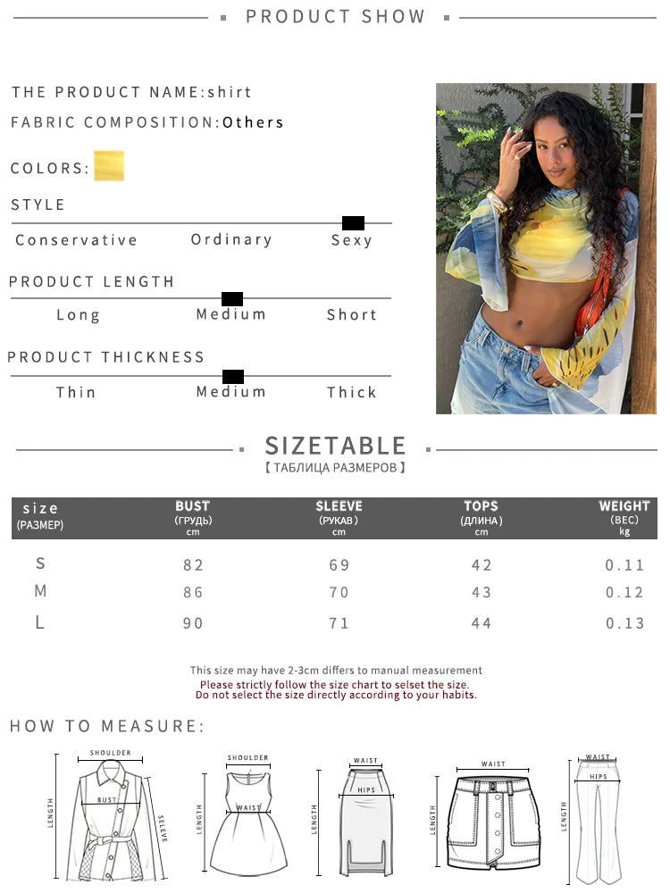 Backless Bandages T-Shirt Women Fashion Colorful PrintSee tThrough Puff Sleeve Sexy Hottie Street Party Crop Tess