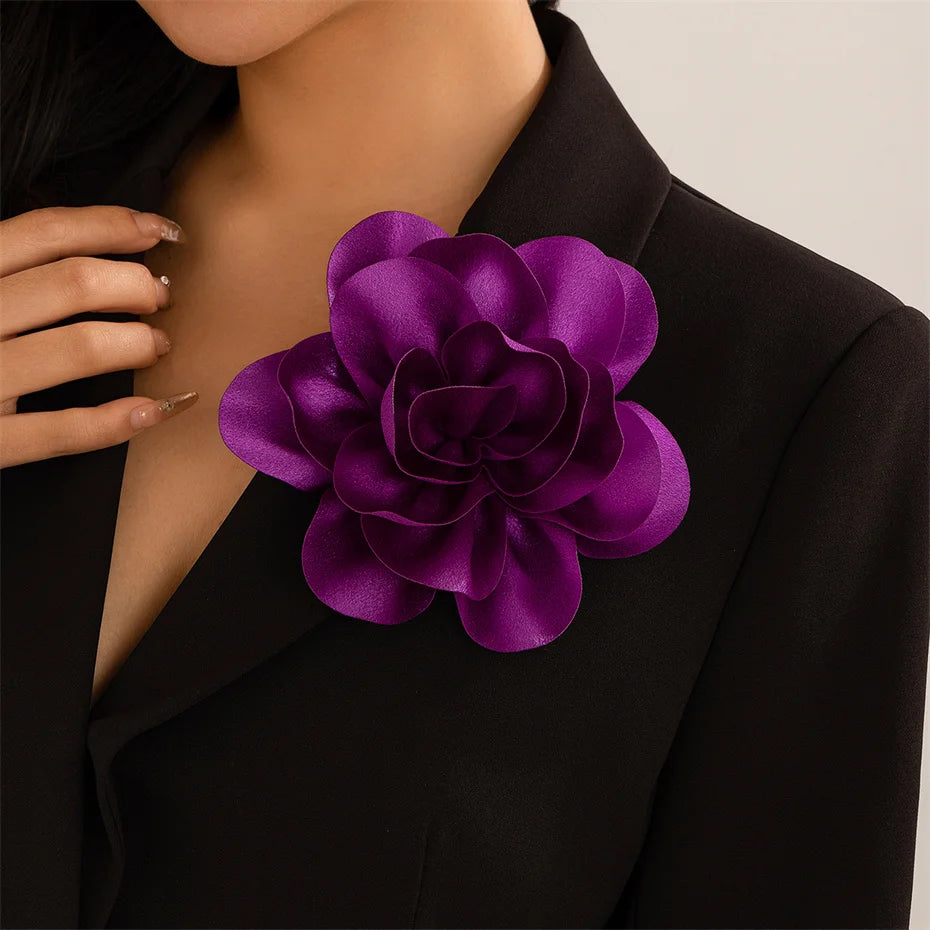 17CM Exaggerate Handmade Large Satin Flower Brooch for Women Wed Bridal Elegant Broochs Party Jewelry Accessories Gift