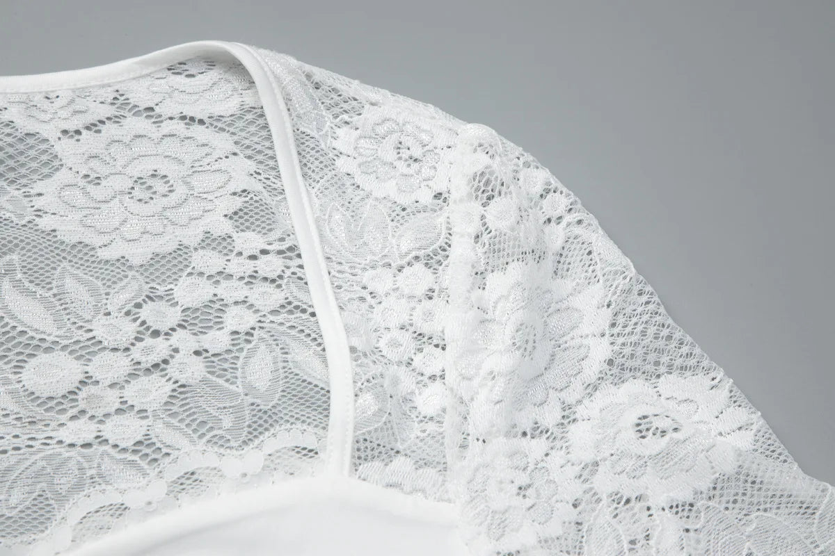 Lace Long Sleeve Crop Tops for Woman Sexy Shirts Blouses White Black Spring 2026