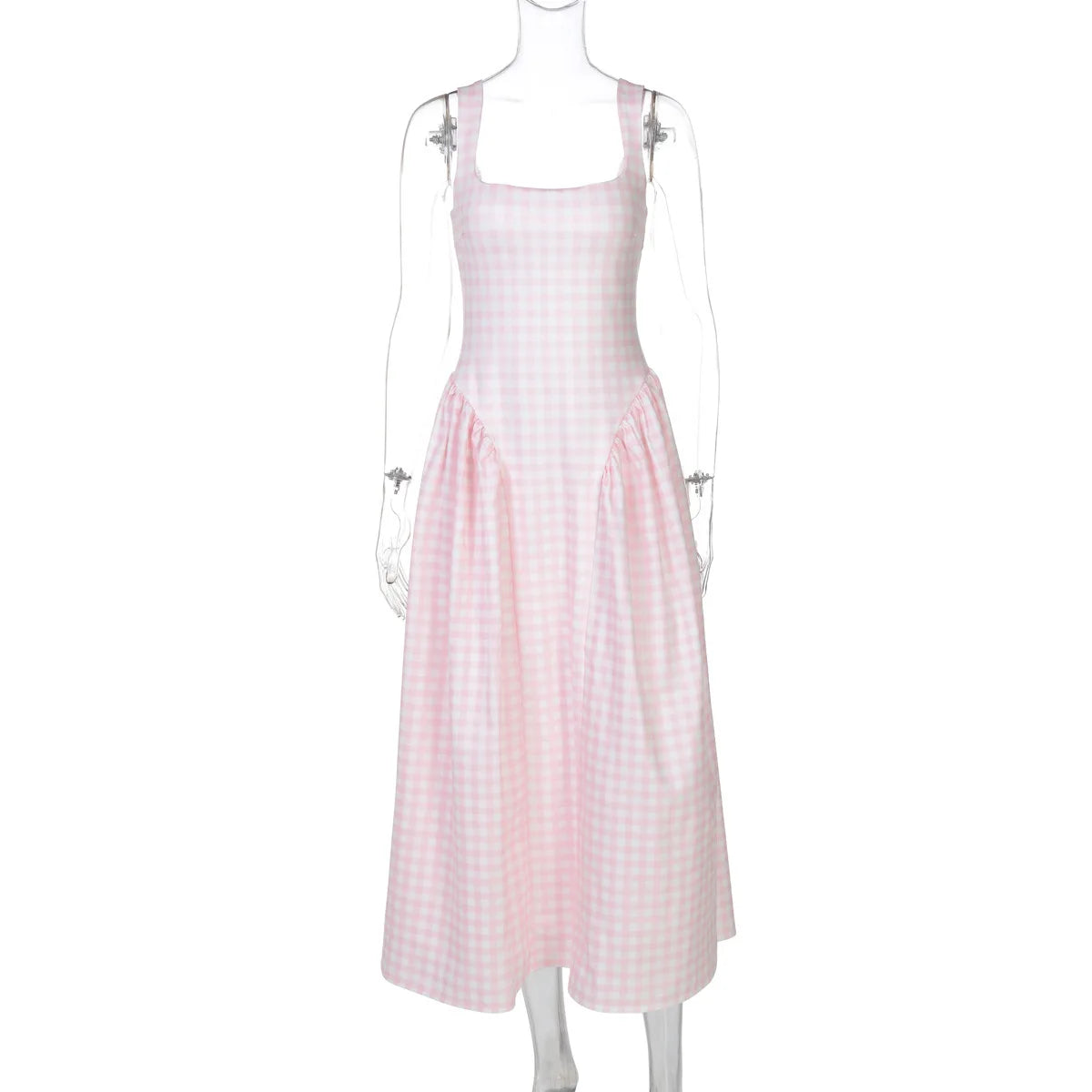 Plaid Printed Maxi Dress For Women Gown Summer New Spaghetti Strap High Waist A-line Backless Club Long Dress Vestido