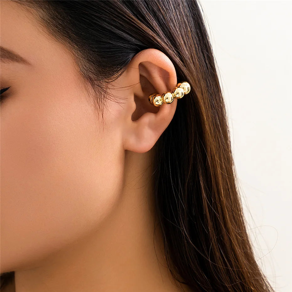 1Pair Unique Punk CCB Ball Beads Clip Earrings for Women Trendy No Piercing Ear Cuff Fake Cartilage Earring Jewelry Accessories