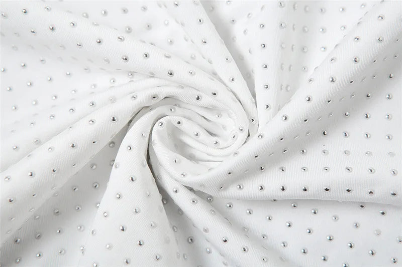 White T Shirt for Woman Glitter Rhinestone Long Sleeve Tops Spring Elegant Clothes Woman
