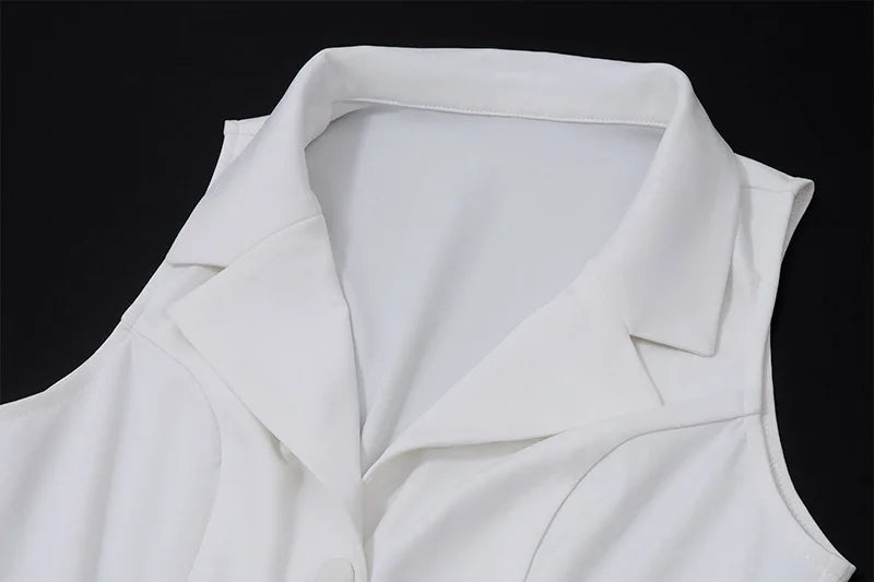 White V Neck Vest Top and Pleated Mini Skirt Sets Women 2 Piece Outfit Sexy Summer Clothes Women